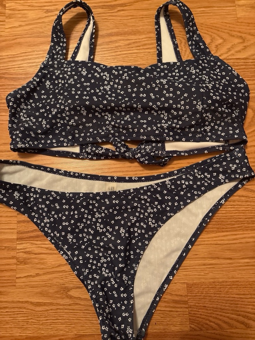 Never worn! Navy Blue Floral Two-Piece Bikini Set